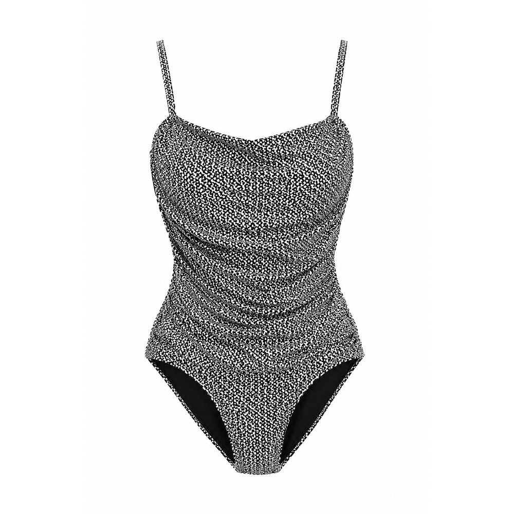 DKNY Geometric Diamond Ruched One Piece Swimsuit Medium beach Resortwear black